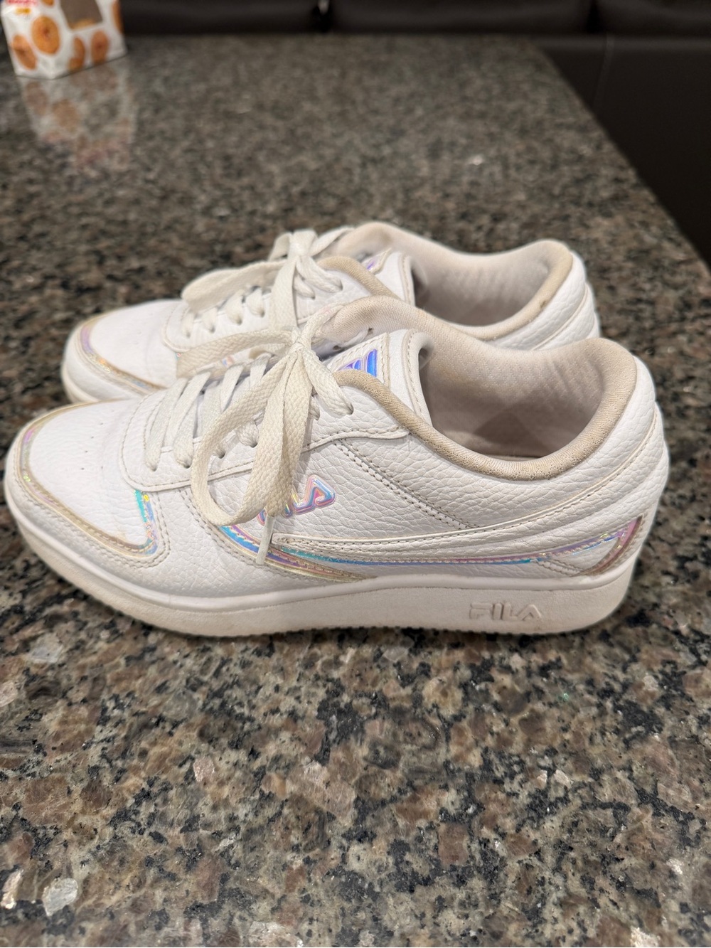 Fila Kids White Sneakers with Iridescent Accents